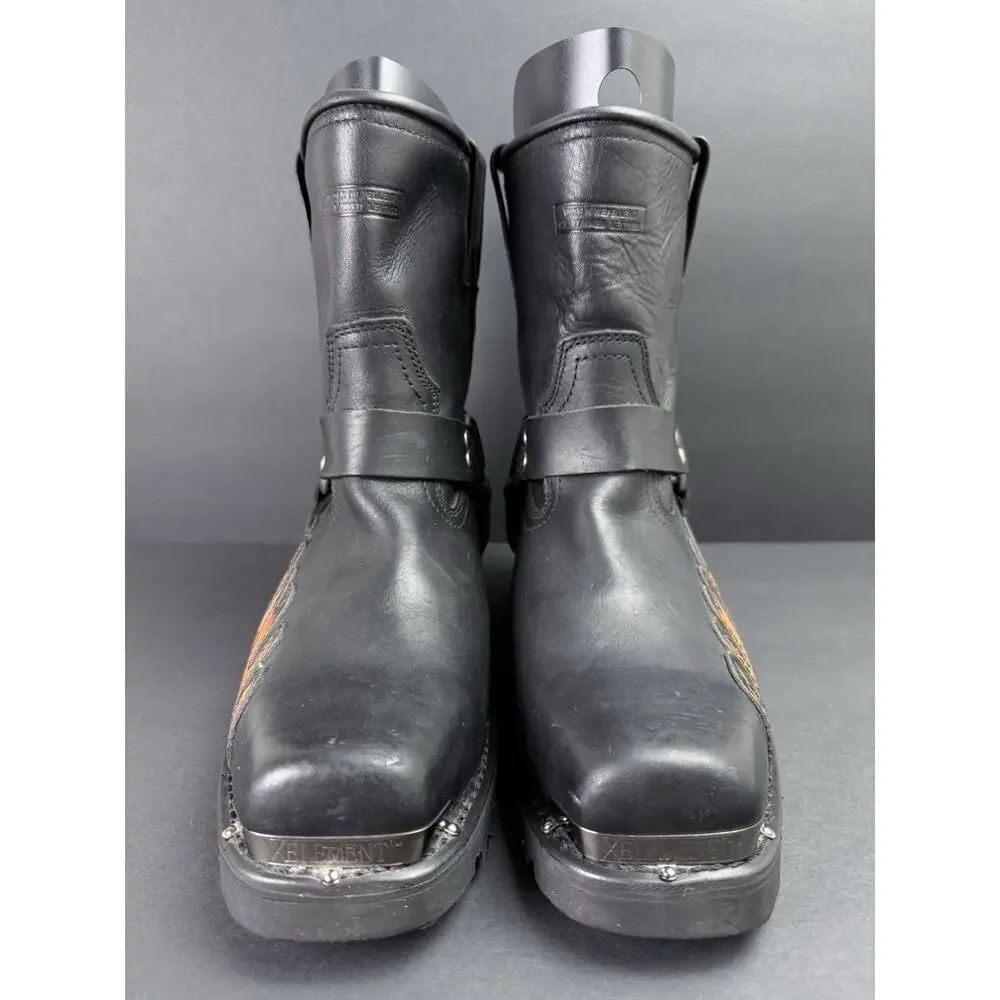 Xelement Men’s Motorcycle Harness Boots Black Leather Flame Biker Size 11M